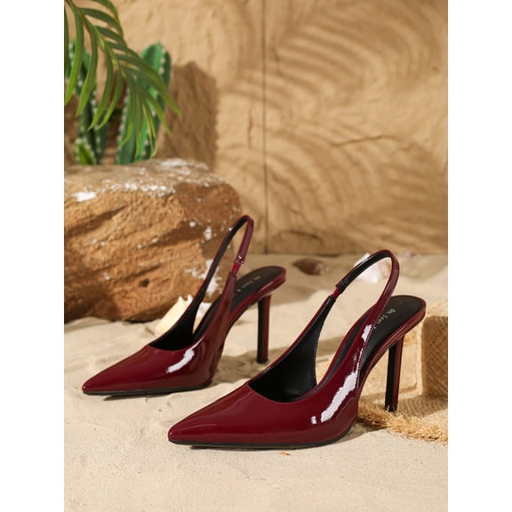 Ladies' Fashion Elegant Patent Leather Pointed-Toe Stilettos, Comfortable Simple and Versatile Thin High Heels