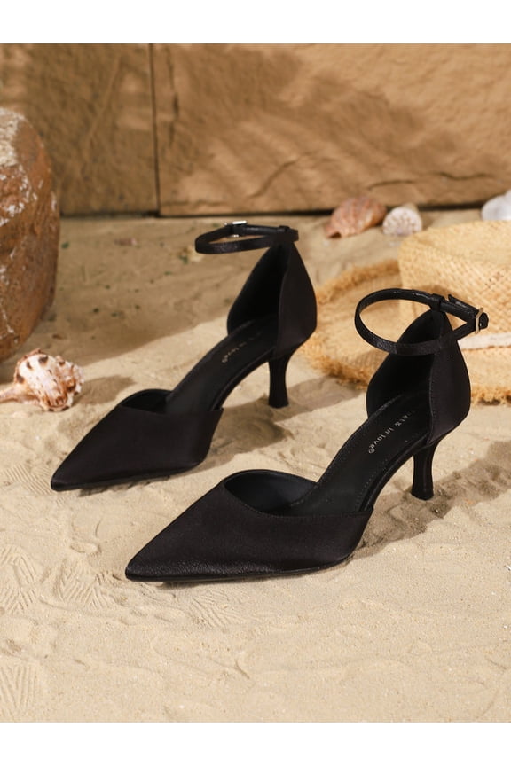 Ladies' Fashion Elegant Satin Pointed-Toe Stiletto Heels, Comfortable Simple and Versatile Thin High Heels