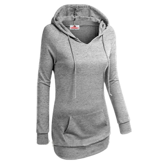 Ladies Fashion Fleece Hoodies Sweatshirt Autumn and Winter Women’s Long Sleeve Hoodie Sweatshirt Jumper Hooded Pullover Tops Grey L