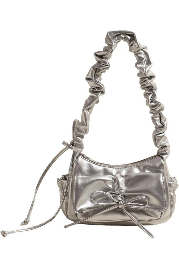 Ladies Fashion Folding Strap Crossbody 2025 Bowknot Shoulder Handbag Summer Commuter Handbag Drawstring Flap
