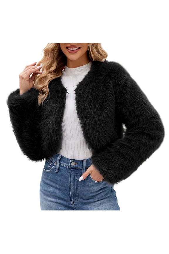 Ladies Fashion Fuzzy Long Jackets Leopard/Zebra Print Warm Overcoat Notched Collar Long Sleeve Mid-length Coat (3X-Large, Black)