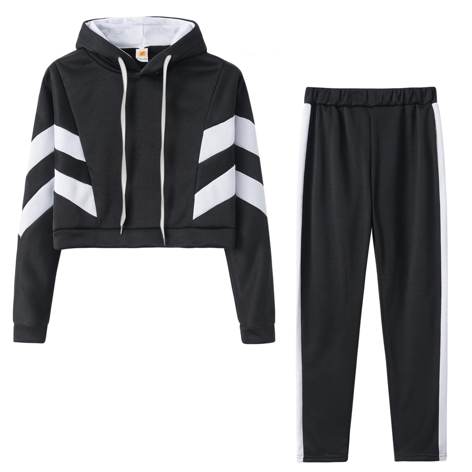 Ladies Fashion Hooded Long Sleeve Color Block Sportswear Casual Suit