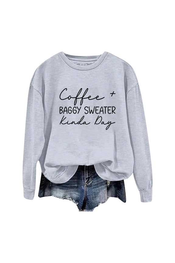 Ladies Fashion Leisure Pure Color Loose Long Sleeved Printed Letters Round Collar Vintage Sweatshirt Alien Patch Sweatshirt Fitness Jacket with Hood Ladies Sweater Jacket Distress Tops Women