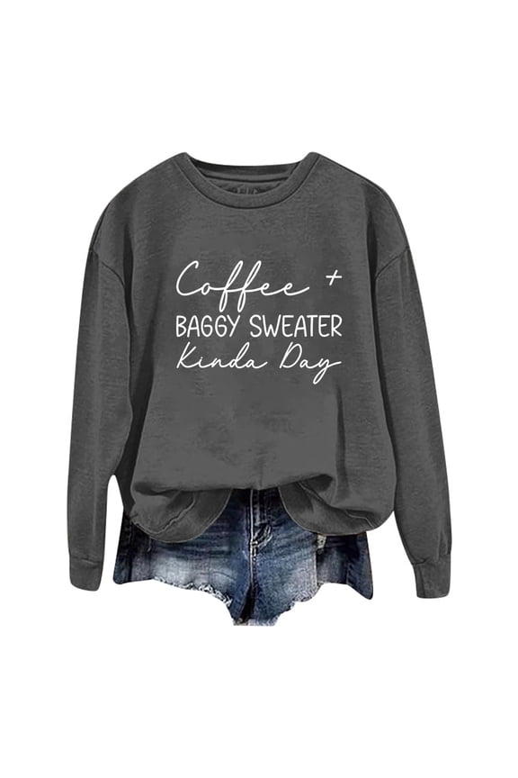 Ladies Fashion Leisure Pure Color Loose Long Sleeved Printed Letters Round Collar Vintage Sweatshirt Alien Patch Sweatshirt Fitness Jacket with Hood Ladies Sweater Jacket Distress Tops Women