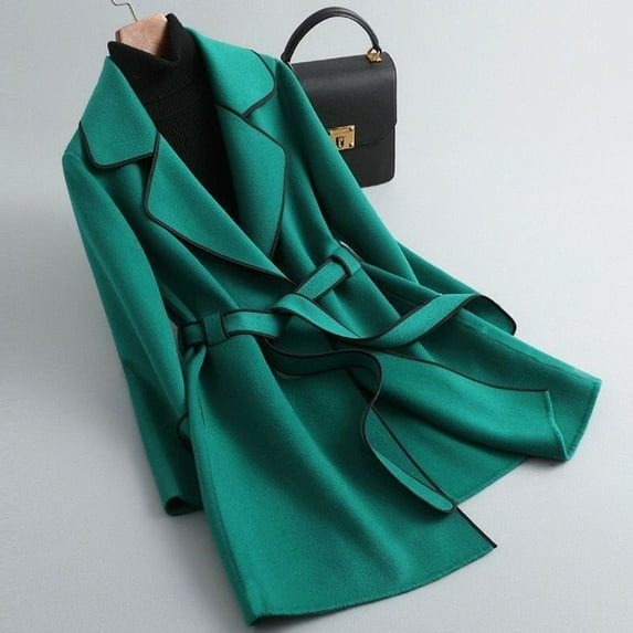 Ladies Fashion Oversized Color Block Casual Mid Length Wool Blend Coat Winter Jackets for Women Size 6-9 Long Wool Woman Coat Womens Quarter Length Wool Winter Jackets Winter Jackets Women 1920s Coats