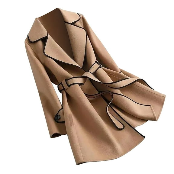 Ladies Fashion Oversized Color Block Casual Mid Length Wool Blend Coat winter clothing for women