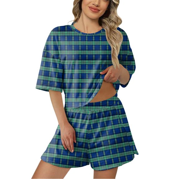 Ladies Fashion Pajama Set Solid Color Loose Shorts Set Polyester/Spandex, Breathable, Comfortable for Sleep, Machine Washable