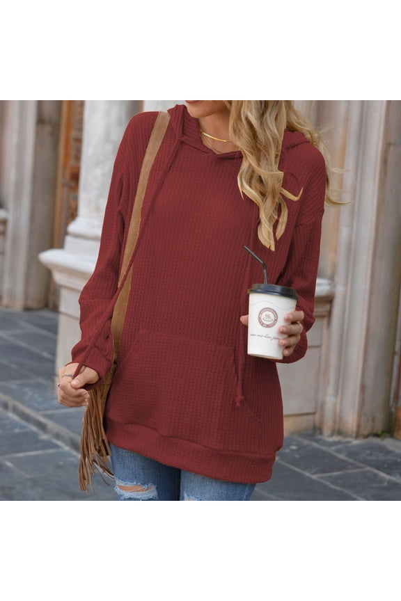 Ladies Fashion Pocket Hooded Long Sleeve Sweatshirt Women's Long Sleeve Women Active Wear Tops Casual Fit Top Plain Long Sleeve Shirt Women Dark Shirt Compression Shirts for Women Long Sleeve