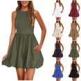 thumbnail image 1 of Ladies Fashion Sleeveless Round-Neck Solid Pocket Dress Short Mini Dresses Formal Dresses Comfort Blouses ForWomen Dressy Dasual Comfort Colors, 1 of 9