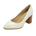 thumbnail image 1 of Xiaoxatg Ladies Fashion Solid Color Bright Leather Pointed Casual Thick High Heeled Shoes for Women 8.5 White, 1 of 8
