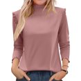 thumbnail image 1 of Ladies' Fashion Solid Color Fleece Ruffled Mock Neck Pullover Waveselvedge Half High Neck Long Sleeve Thickened Top, 1 of 5