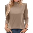 thumbnail image 1 of Ladies' Fashion Solid Color Fleece Ruffled Mock Neck Pullover Waveselvedge Half High Neck Long Sleeve Thickened Top, 1 of 5