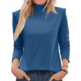 thumbnail image 1 of Ladies' Fashion Solid Color Fleece Ruffled Mock Neck Pullover Waveselvedge Half High Neck Long Sleeve Thickened Top, 1 of 5