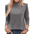 thumbnail image 1 of Ladies' Fashion Solid Color Fleece Ruffled Mock Neck Pullover Waveselvedge Half High Neck Long Sleeve Thickened Top, 1 of 5