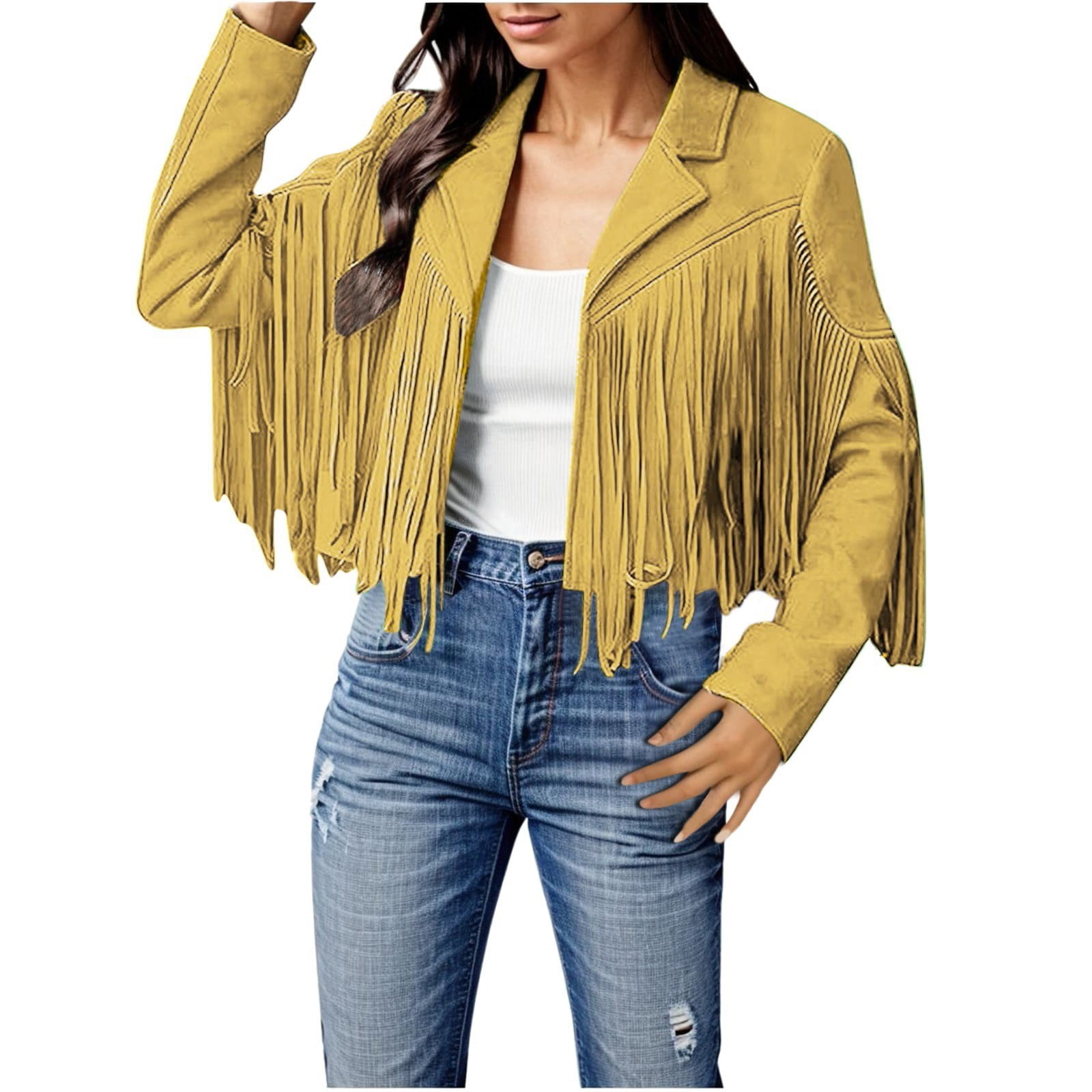 Plus size suede fringe jacket online