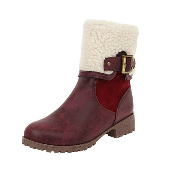 Xiaoxatg Ladies Fashion Solid Color Leather Belt Buckle Side Zipper Thick Heel Boots for Women - Stylish and Durable Footwear 8