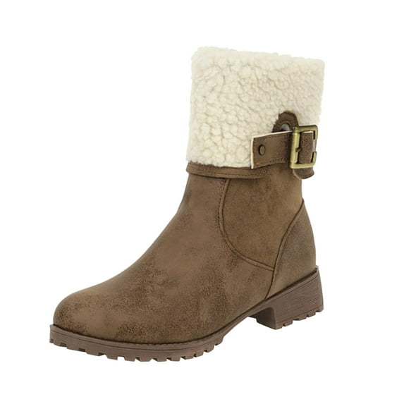 Xiaoxatg Ladies Fashion Solid Color Leather Belt Buckle Side Zipper Thick Heel Boots for Women - Stylish and Durable Footwear 7 Khaki