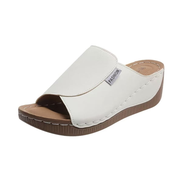 Ladies Fashion Solid Color Leather Toe Thick Sole Casual Sandals And Slippers