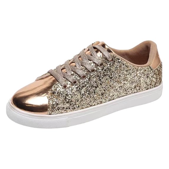 YLYL Sneakers for Women Glitter Sparkly Lace up Low Top Fashion Casual Walking Tennis Shoes