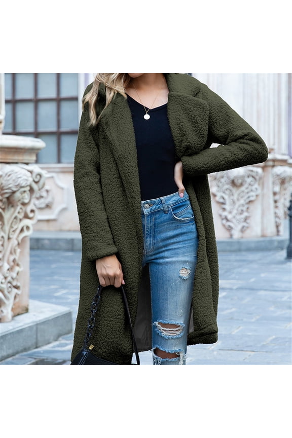 Ladies Fashion Solid Color Long-sleeved Mid-length Lamb Velvet Coat plus Size Ski Coats for Women Womens Coats And Jackets Womens Petite Long Wool Coat 3x plus Jackets for Women plus Size Sweaters for