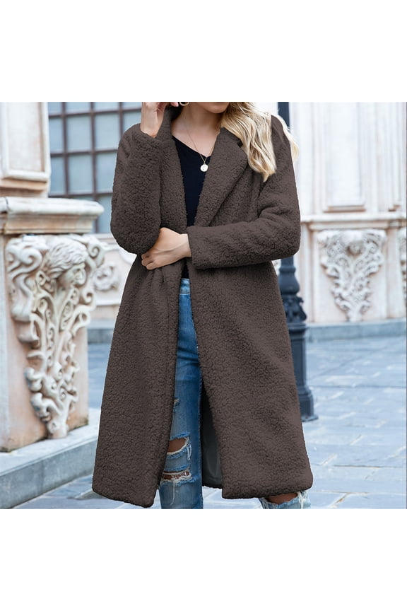 Ladies Fashion Solid Color Long-sleeved Mid-length Lamb Velvet Coat plus Size Ski Coats for Women Womens Coats And Jackets Womens Petite Long Wool Coat 3x plus Jackets for Women plus Size Sweaters for