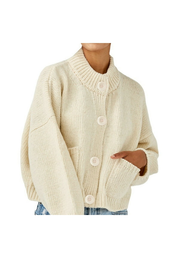 Ladies Fashion Solid Color Mid-length Long Sleeve High Collar Knitted Sweater Pocket Cardigan Womens Fall Sweaters for Work Comfy Long Sweaters for Women Sweaters for Women Leopard Fuzzy Leopard Print