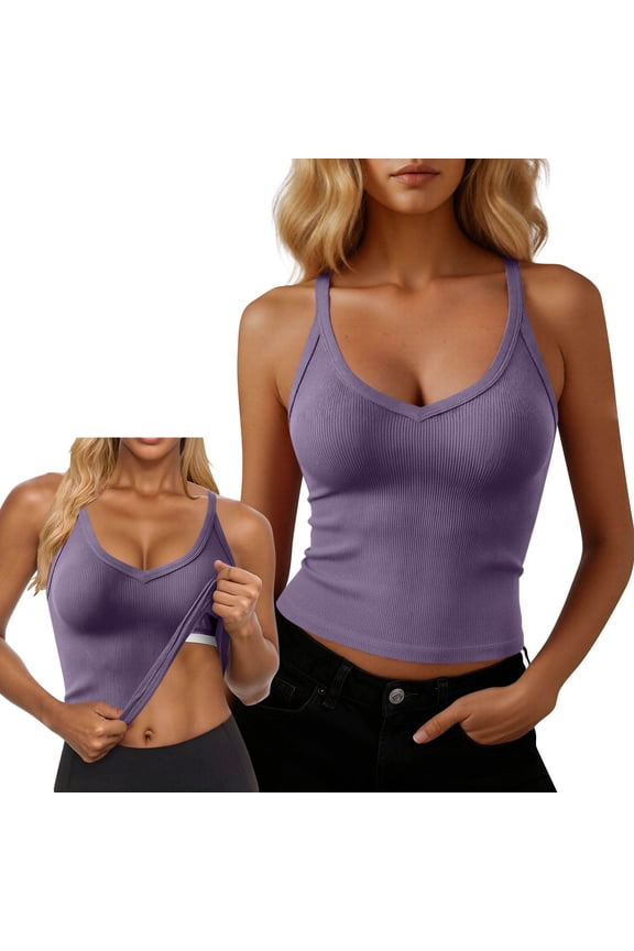 Ladies' Fashion Solid Color V-Neck Slim Fit Slim Shoulder Strap Fixed Chest Cushion Vest Sleeveless Top