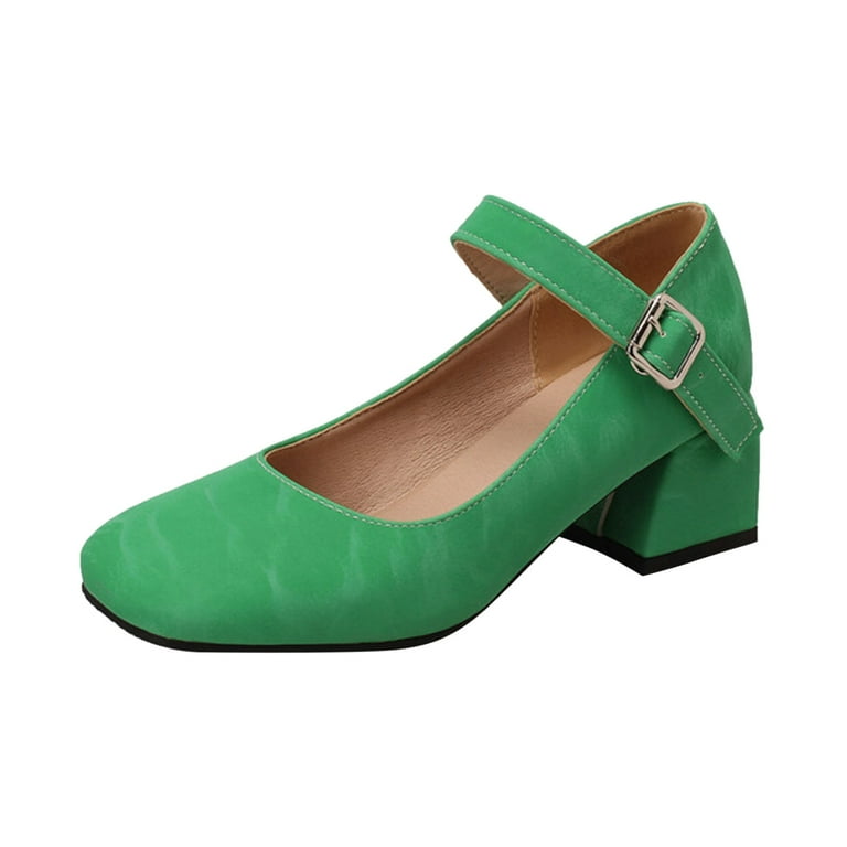 Ladies Fashion Solid Color Women Business ShoesBuckle Round Toe Teal Pumps Thick High Heeled Single Shoes for Women Shoes Walmart