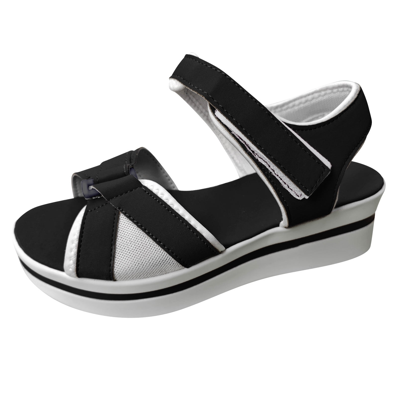 Ladies Fashion Summer Color Blocking Open Toe Hook Loop Thick Wedge Heel Sandals Travel Men And