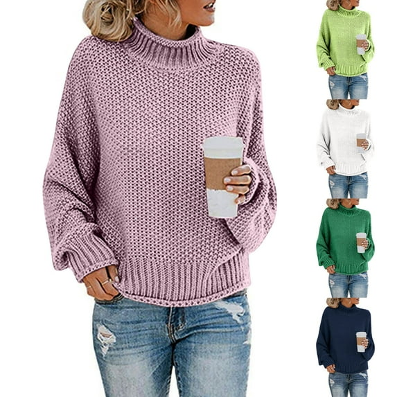 Ladies Fashion Sweater Solid Color High Neck Slim Fit Knit Sweater, Versatile and Warm, Ideal for Layering and Daily Casual Use,Light Purple,S