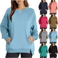 thumbnail image 1 of Ladies Fashion Sweatshirts Crew Neck Blue Pullover Long Sleeve New Casual Solid Color Casual Save 65% Instantly!, 1 of 7