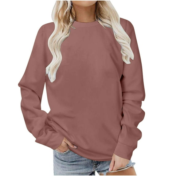 Ladies Fashion Sweatshirts Crew Neck Brown Pullover Tunic Long Sleeves Casual Solid Color Save 65% Instantly!