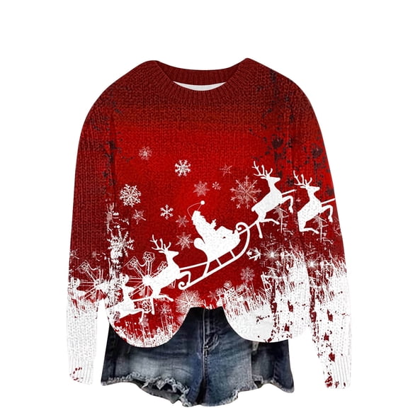 Ladies Fashion Sweatshirts Crew Neck Multicolor Christmas Long Sleeve Cardigan Printed Button Solid Color Knit Top Coat Save 65% Instantly!