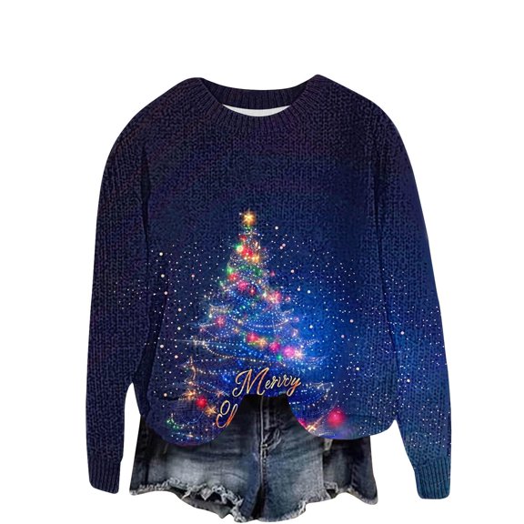 Ladies Fashion Sweatshirts Crew Neck Multicolor Christmas Long Sleeve Cardigan Printed Button Solid Color Knit Top Coat Save 65% Instantly!