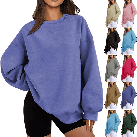 Ladies Fashion Sweatshirts Crew Neck Purple Long Sleeved Casual Solid Color Embroidered With Collar Save 65% Instantly!