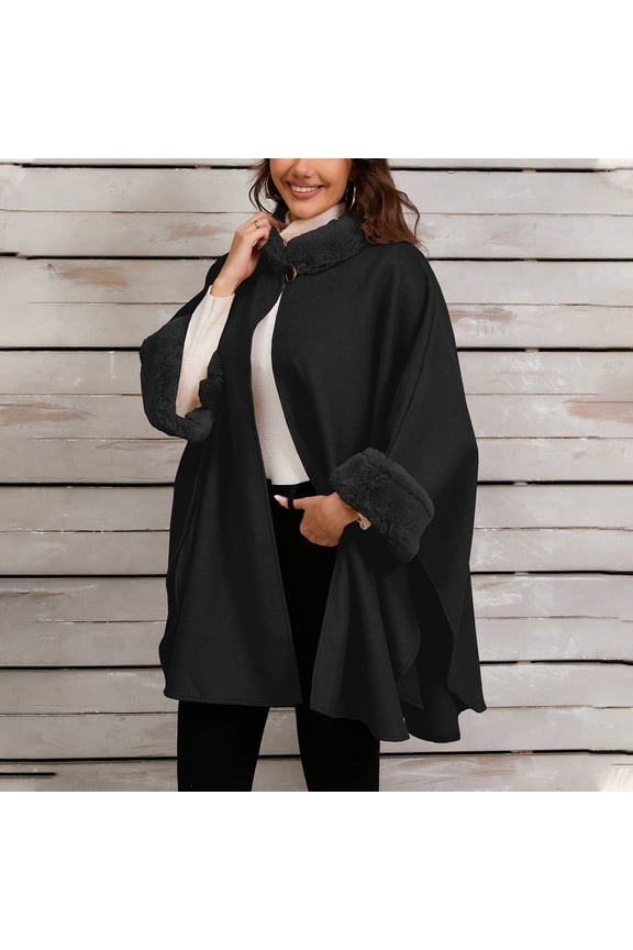 Ladies Fashion Vintage Loose Furry Collar With Solid Color Windcape Coat Hooded Cloak for Women Floor Length Sparkly Jacket over Dress Women's Scarfs Winter Sweaters for Evening Dresses Chiffon Scarf