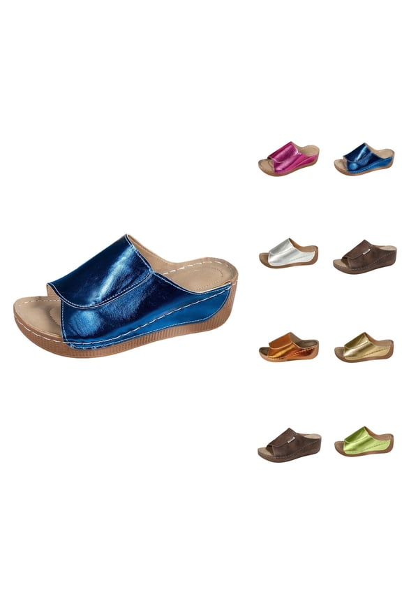 Ladies Fashion Walking Sandal Leather Toe Thick Sole Casual Sandals And Slippers Slingback Open Toe Wedges High Heels Beach Sandals Slippers