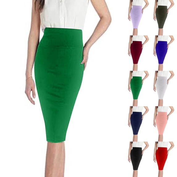 Ladies Fashion Women Solid Color Elastic Waist Drawstring Knee-High Skirt Business Casual Outfits A Line Skirt Casual Senior Front Women's Gifts