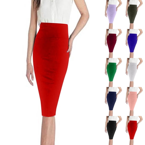 Ladies Fashion Women Solid Color Elastic Waist Drawstring Knee-High Skirt Business Casual Outfits A Line Skirt Casual Senior Front Women's Gifts