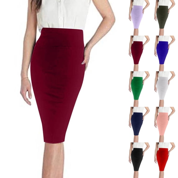 Ladies Fashion Women Solid Color Elastic Waist Drawstring Knee-High Skirt Business Casual Outfits A Line Skirt Casual Senior Front Women's Gifts