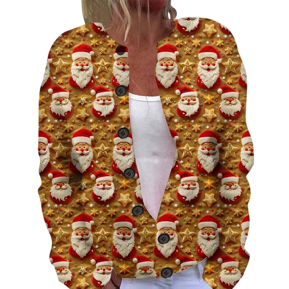 Ladies' Fashionable And Casual Autumn And Winter Christmas Printed Casual And Fashionable Button Up Cardigan Jacket Cardigan Sweaters for Women