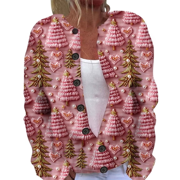 Ladies' Fashionable And Casual Autumn And Winter Christmas Printed Casual And Fashionable Button Up Cardigan Jacket Cardigan Sweaters for Women