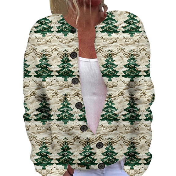 Ladies' Fashionable And Casual Autumn And Winter Christmas Printed Casual And Fashionable Button Up Cardigan Jacket Cardigan Sweaters for Women