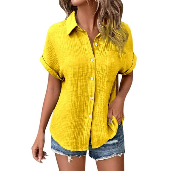 Ladies' Fashionable And Casual Solid Color Batsleeved Button Short Sleeved Shirt Fashion Haut Ete Femme