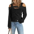 thumbnail image 1 of Ladies Fashionable Casual Solid Color Off Shoulder Loose Long Sleeve T Shirt Ladies Shirt Long Sleeve Tennis Shirts Women Blank Athletic Shirts Womens Long Sleeve Tee Yoga Shirts Women Women Running, 1 of 3