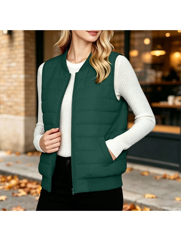 Ladies' Fashionable Casual Solid Color Zipper Ves Top Cotton Jacket