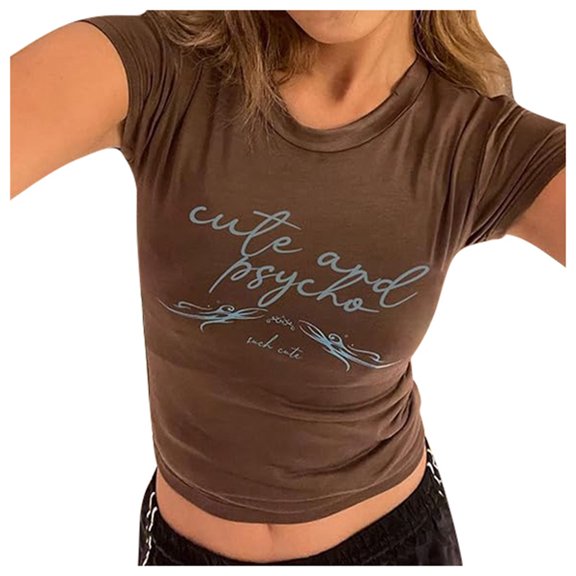 Ladies' Fashionable Casual Spicy Girl Slim Fit Basic Letter Printed Short T Shirt Women's T Shirt