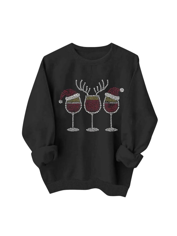 Ladies' Fashionable Christmas Rhinestone Decorated Long Sleeved Sweater Top