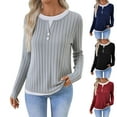 thumbnail image 1 of Ladies Fashionable Fake Two Piece Round Neck Button Pullover Brushed Long Sleeve T-Shirt Tee Top Loose Fit Soft Warm Casual Fall Winter | CSEONE,Gray XL, 1 of 9