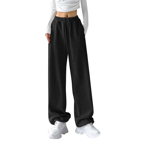 Ladies' Fashionable High Waisted Wide Leg Casual Straight Leg Sweatpants